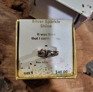 NWT "It was then that I carried you" Fine Silver plated ring Size 6